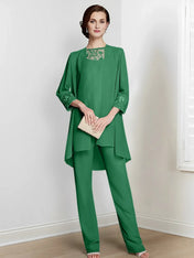 Chiffon Long Sleeves Mother Of The Bride Pantsuits With Jacket