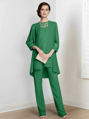 Tailleur-pantalon en mousseline à manches longues pour mère de la mariée avec veste 