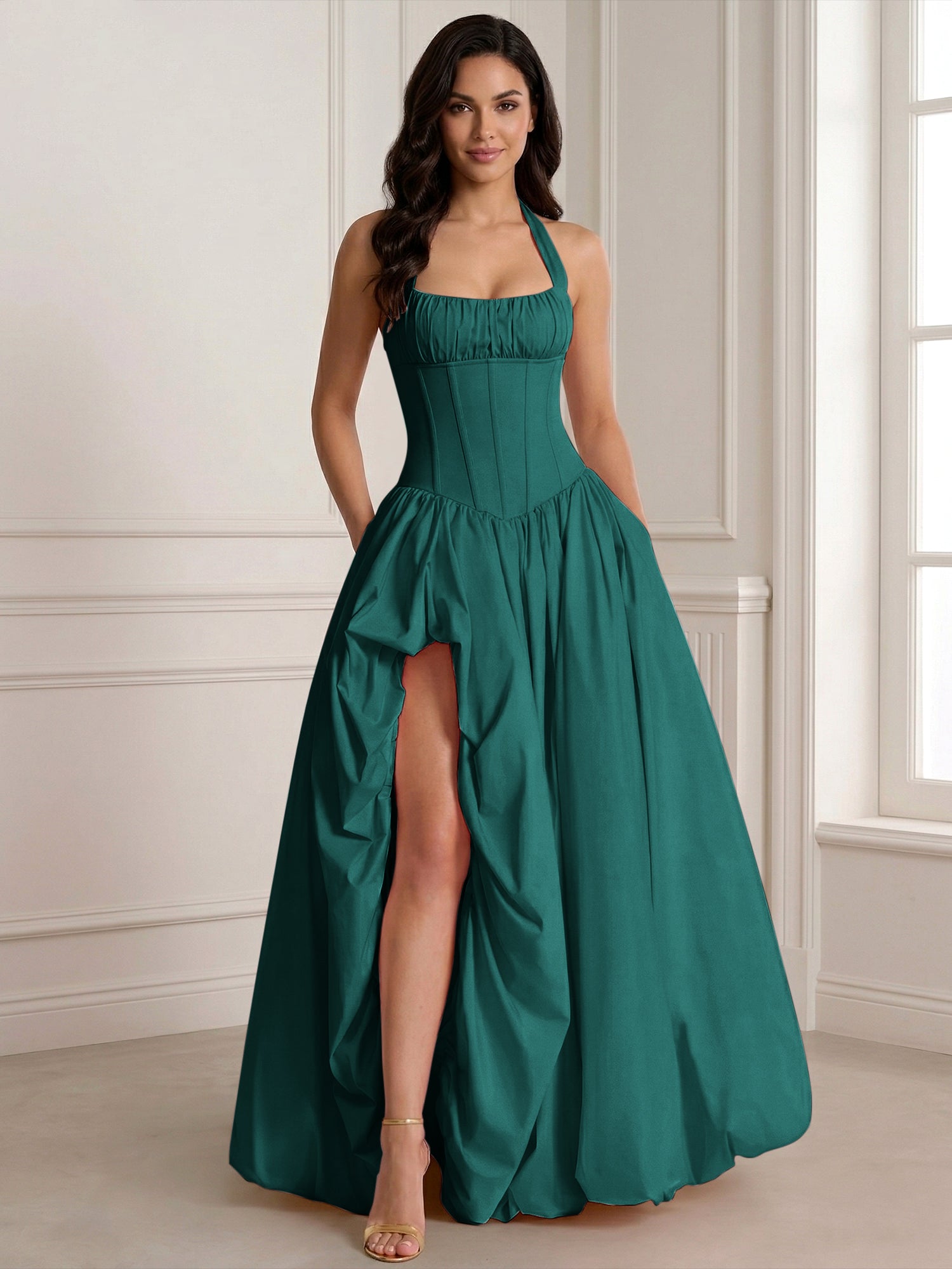Glamorous Blush Pink Halter Corset Evening Paty Dress Gown