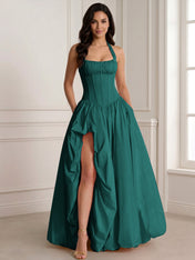 Glamorous Blush Pink Halter Corset Evening Paty Dress Gown