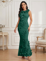 Romantic Pink Sleeveless 3D Floral Mermaid Gown