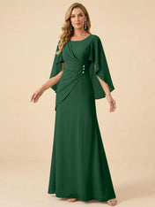 Sage Green Chiffon Beaded Mother of the Bride Dress with Cape Sleeves