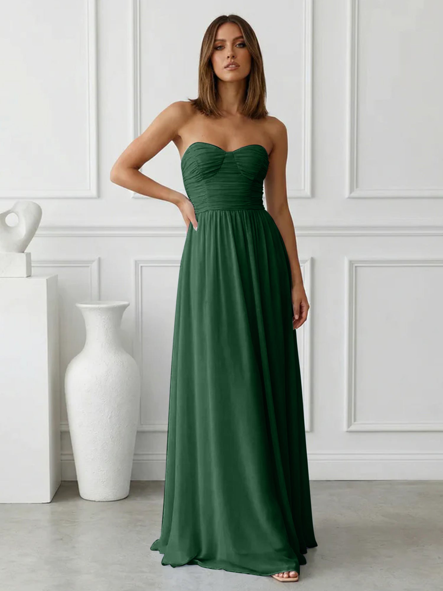 Light Blue Sweetheart Chiffon A Line Maxi Dress with Pleat