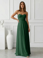 Light Blue Sweetheart Chiffon A Line Maxi Dress with Pleat