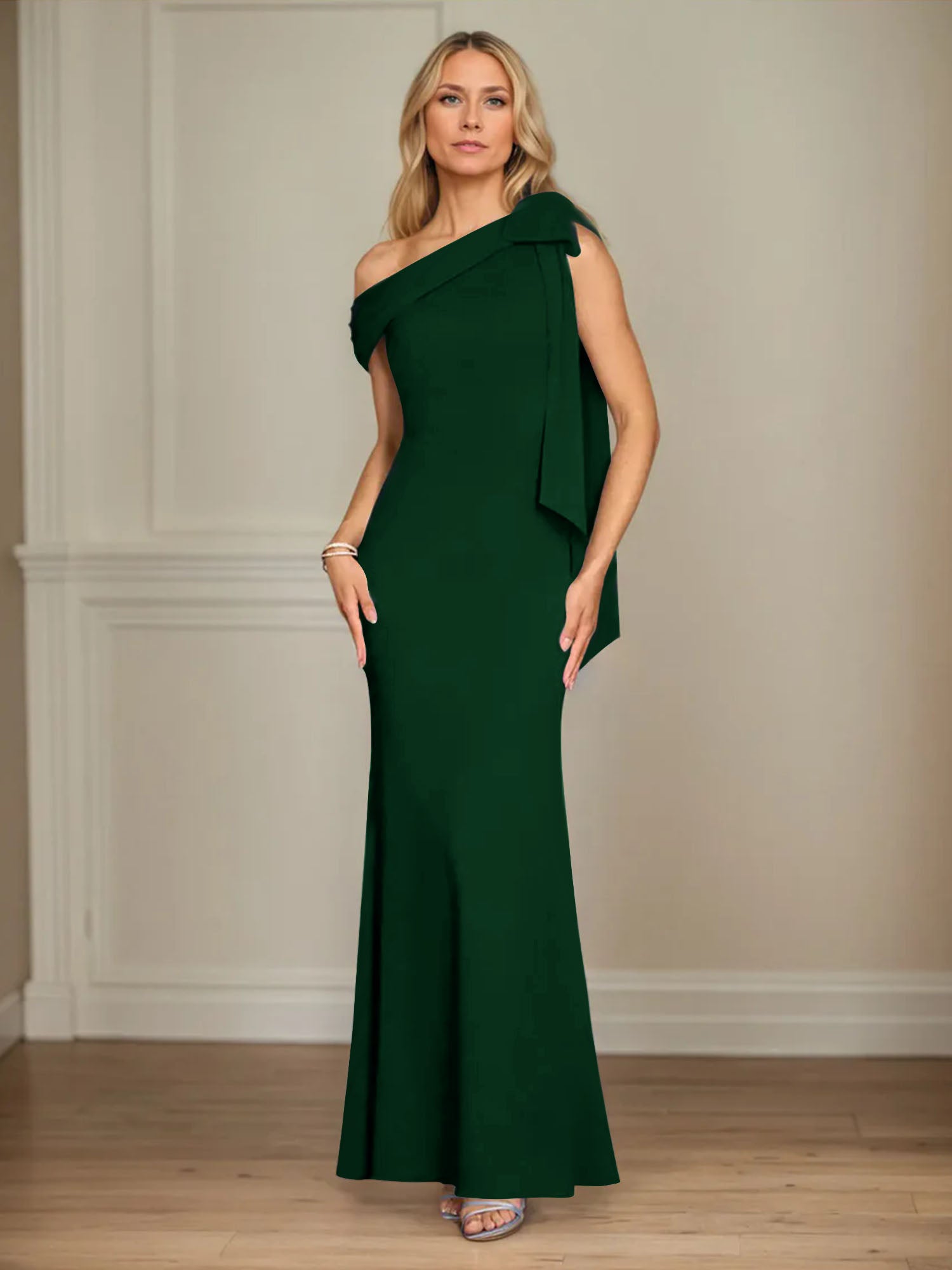 Mermaid One Shoulder Sleeveless Stretch Crepe Mother of the Bride Dress With Bow