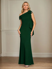 Trumpet/Mermaid One Shoulder Sleeveless Stretch Crepe Mother of the Bride Dress With Bow