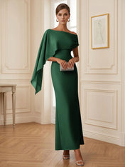 Elegant Mint Green One-Shoulder Chiffon Mermaid Formal Evening Dress with Cape and Ruffles