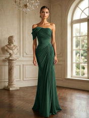One Shoulder Pleat Mermaid Chiffon Evening Dresses for Women Gown