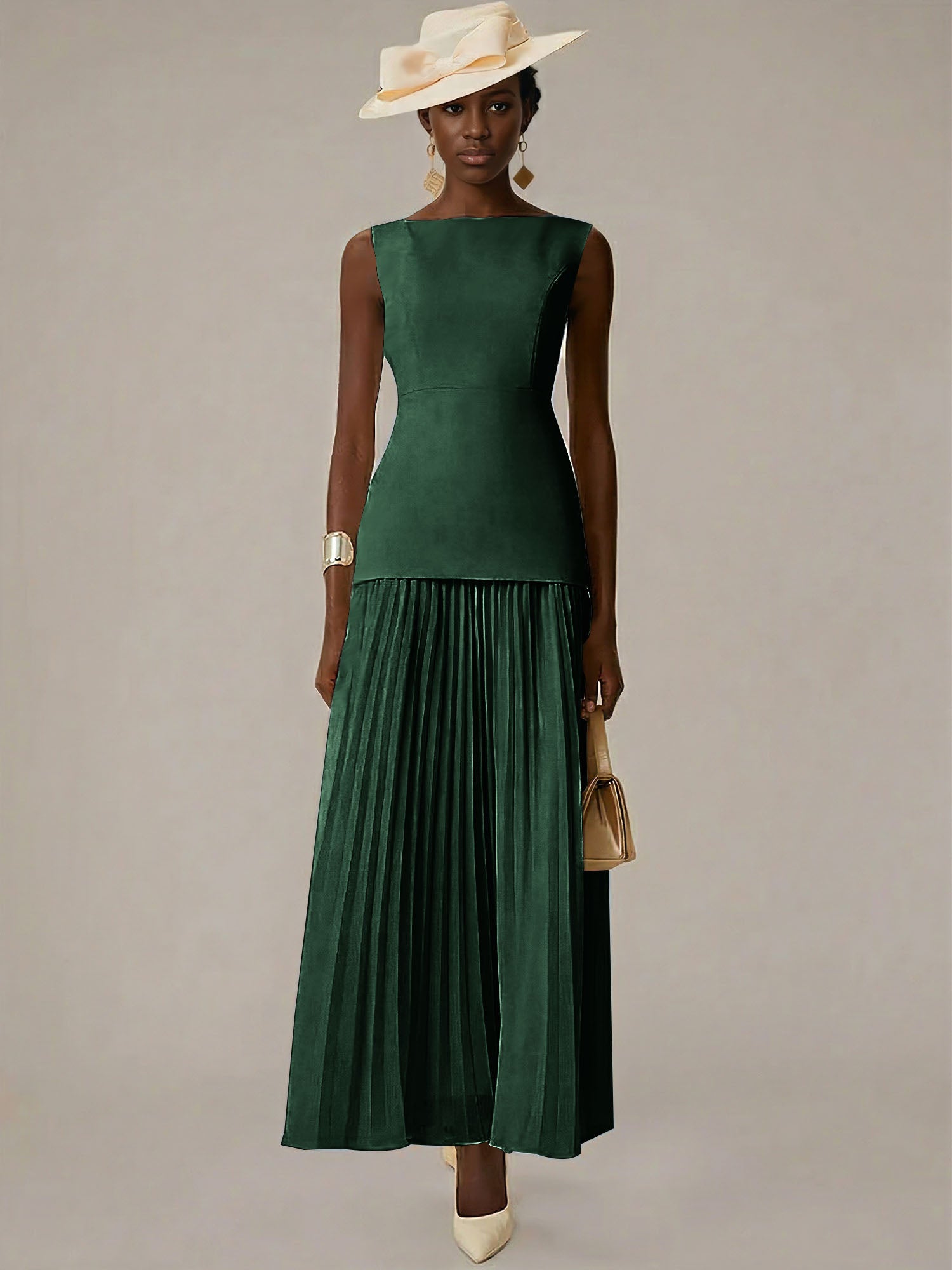 White A Line Chiffon Round Neck Sleeveless Floor Length Dresses