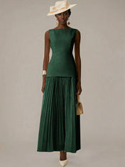 White A Line Chiffon Round Neck Sleeveless Floor Length Dresses