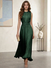 Ethereal Formal Evening Dress Ice Blue Pleated Chiffon Maxi Gown