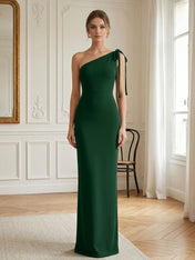 Green Formal Evening Dress Sheath One Shoulder Sleeveless Maxi Dress Gown