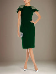 Sheath/Column Stretch Crepe Scoop Short Sleeves Knee Length Dress