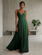 Elegant Soft Blush Twist-Front Chiffon Maxi Gown