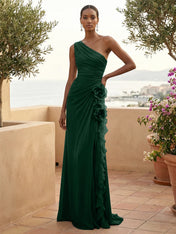 One Shoulder Pleat Mermaid A Line Ruffle Evening Dresses
