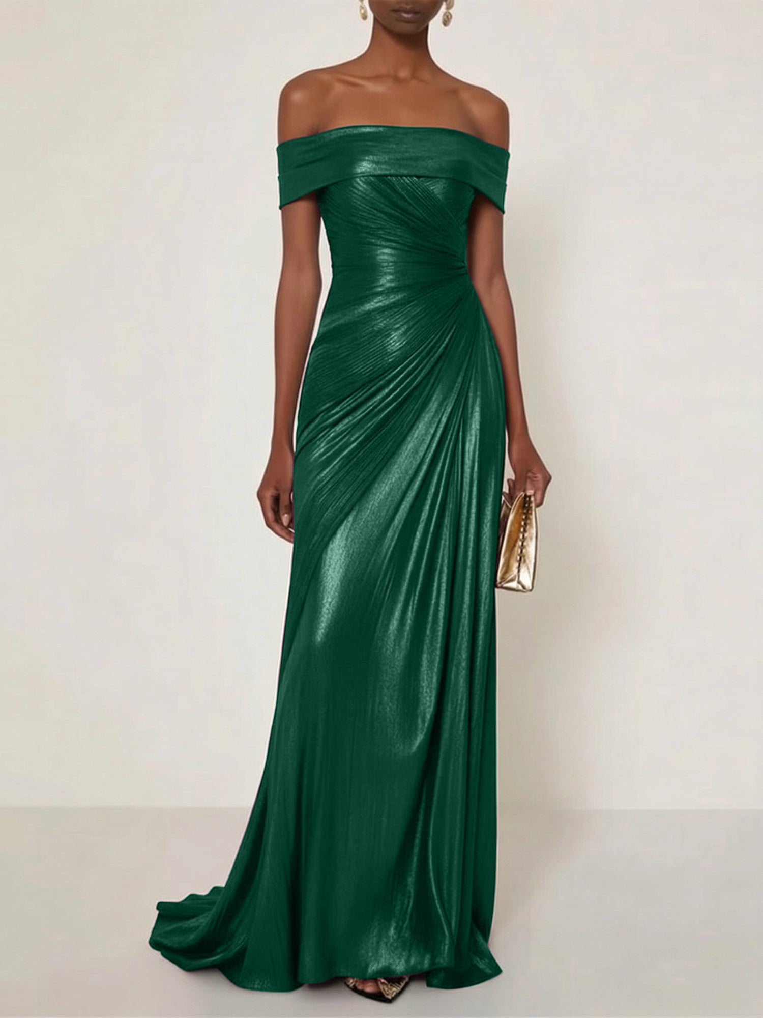 Evening Formal Dress Off the Shoulder Silver Silk Ruffles Strapless Maxi Dress