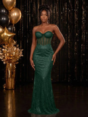 Strapless Sequin-Accented Mermaid Prom Dress with High Slit