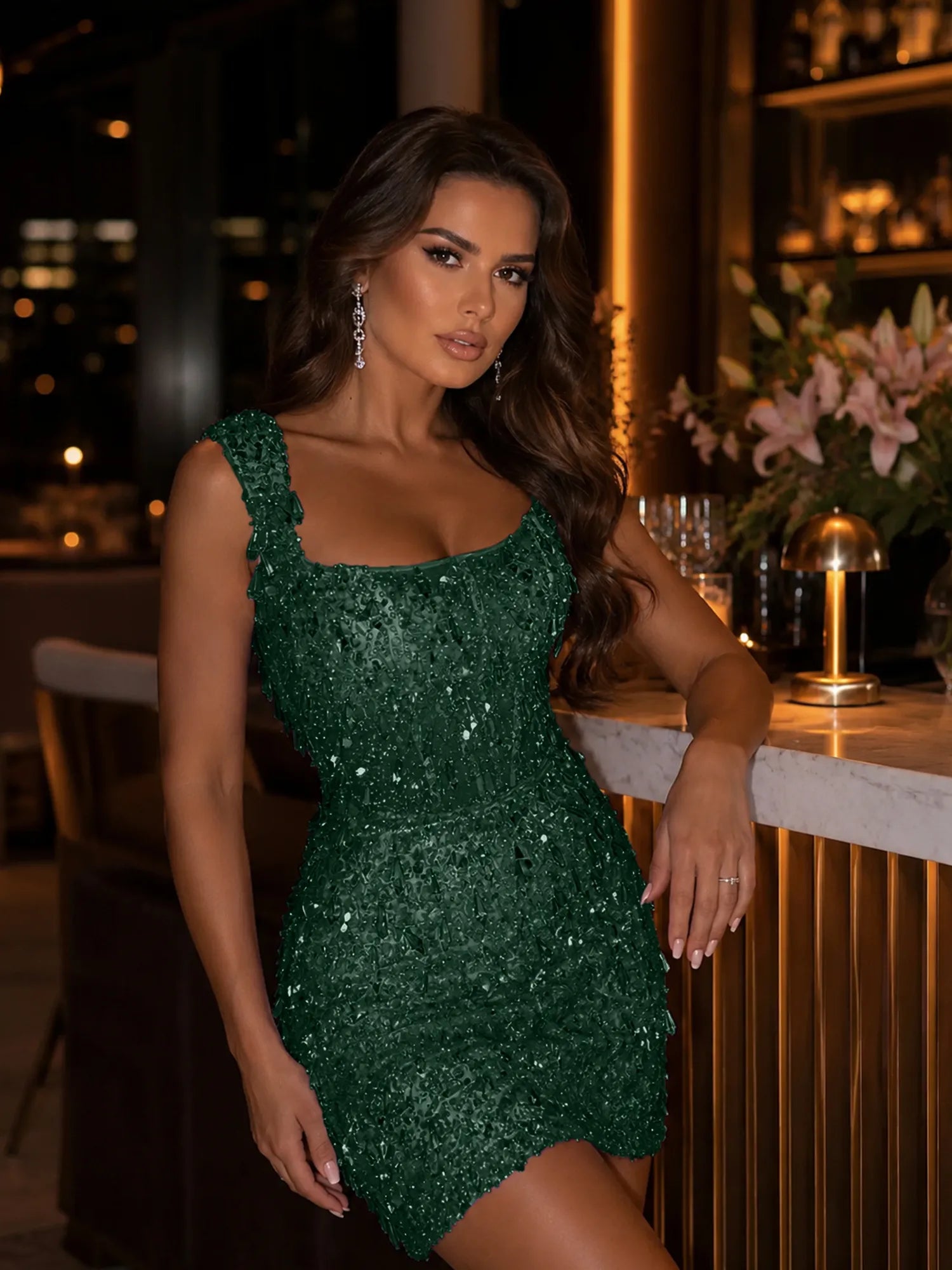 Square-Neck Hand-Beaded Short Homecoming Dress