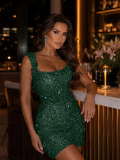 Square-Neck Hand-Beaded Short Homecoming Dress