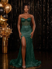 Strapless Sequin-Embellished Mermaid Prom Dress