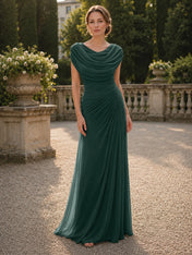 Cowl Neck Mermaid Evening Dresses with Flowing Floor-Length Skirt