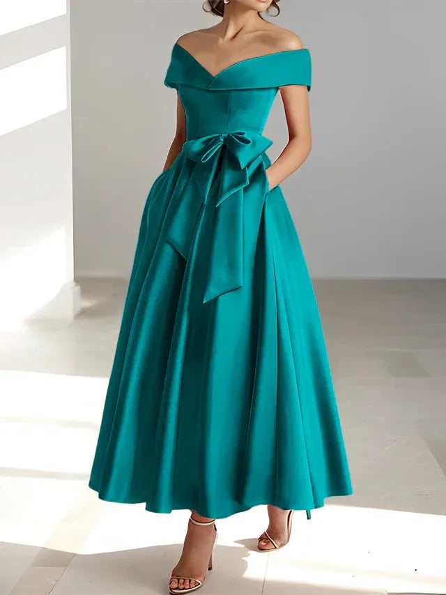 Robe de mère de la mariée coupe A-Line/Princesse, épaules dénudées, sans manches, longueur cheville, avec poches 