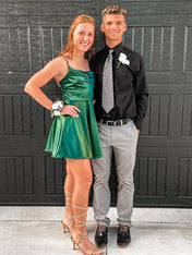 Emerald Green A-Line Square Neck Short Homecoming Dress