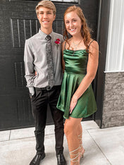 Emerald Green A-Line Square Neck Short Homecoming Dress