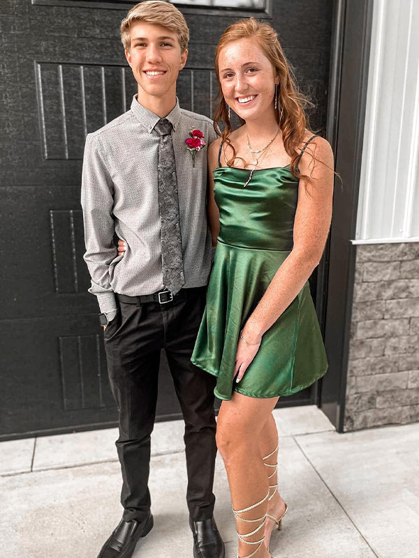 Emerald Green A-Line Square Neck Short Homecoming Dress