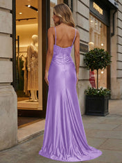 Emerald Green Beaded Corset Satin Long Prom Dress with Slit