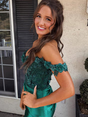 Emerald Green Bodycon Off The Shoulder Lace Top Short Satin Homecoming Dress