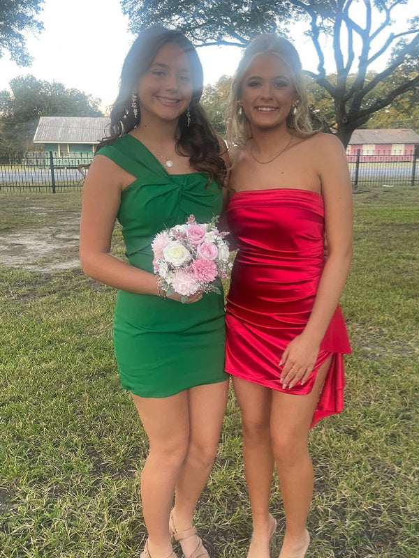 Emerald Green Bodycon One Shoulder Knot Short Homecoming Dress