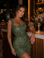 Square-Neck Hand-Beaded Short Homecoming Dress