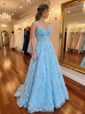 Enchanting Lilac A Line 3D Floral Corset Long Prom Dresses