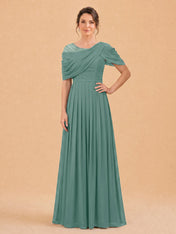 One-Shoulder Cape Overlay Chiffon Mother of the Bride Dress