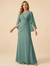 Sage Green Chiffon Beaded Mother of the Bride Dress with Cape Sleeves