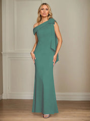 Trumpet/Mermaid One Shoulder Sleeveless Stretch Crepe Mother of the Bride Dress With Bow