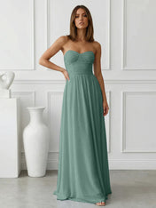 Light Blue Sweetheart Chiffon A Line Maxi Dress with Pleat