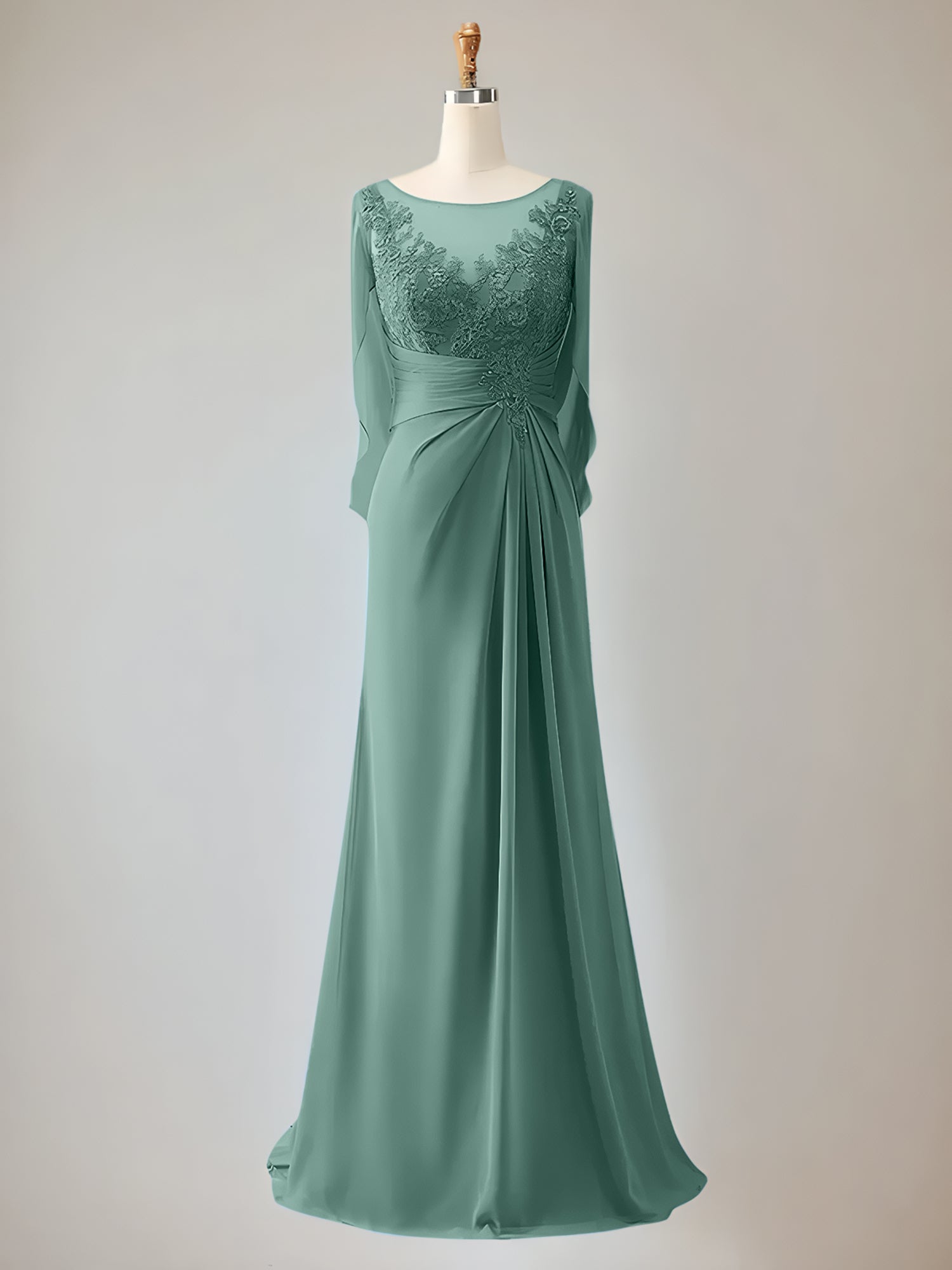 2 Sleeve Chiffon Mother of the Bride Dress With Beadings