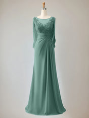 Trumpet/Mermaid Scoop Neck 1/2 Sleeve Chiffon Mother of the Bride Dress With Beadings