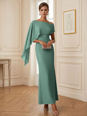 Elegant Mint Green One-Shoulder Chiffon Mermaid Formal Evening Dress with Cape and Ruffles
