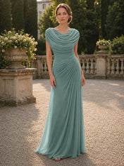 Cowl Neck Mermaid Evening Dresses with Flowing Floor-Length Skirt
