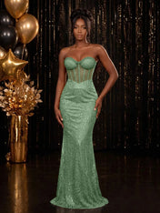 Strapless Sequin-Accented Mermaid Prom Dress with High Slit
