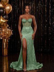 Strapless Sequin-Embellished Mermaid Prom Dress