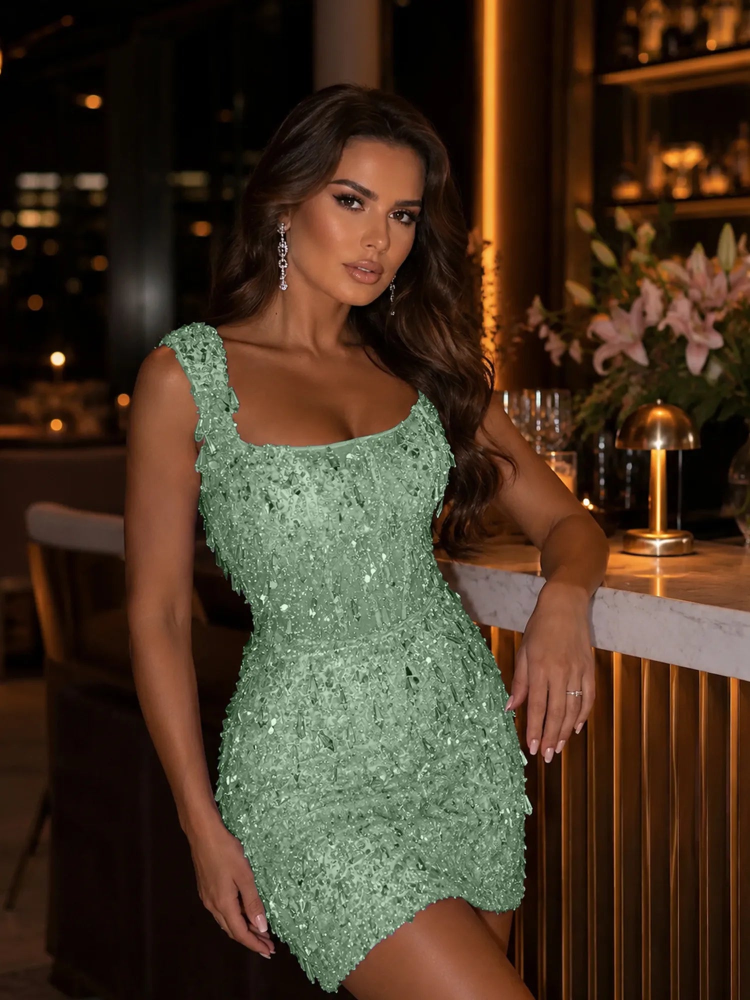 Square-Neck Hand-Beaded Short Homecoming Dress
