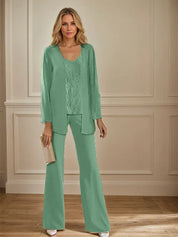 Tailleur-pantalon en mousseline avec veste pour mère de la mariée 
