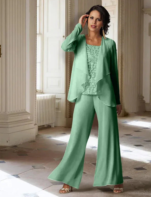 Chiffon Long Sleeves Mother of the Bride Pantsuits with Jacket