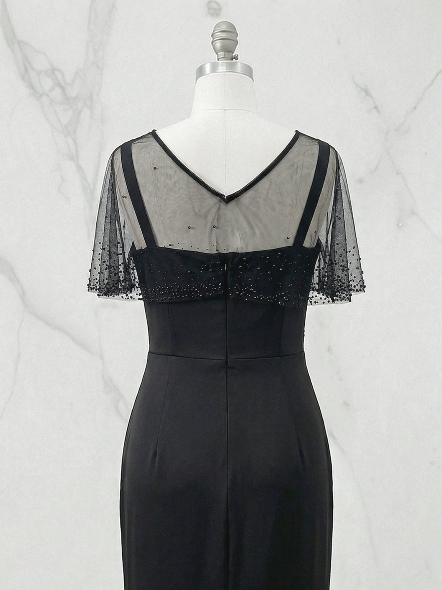 Evening Formal Dress Black Mermaid Illusion Neck Maxi Dress Gown