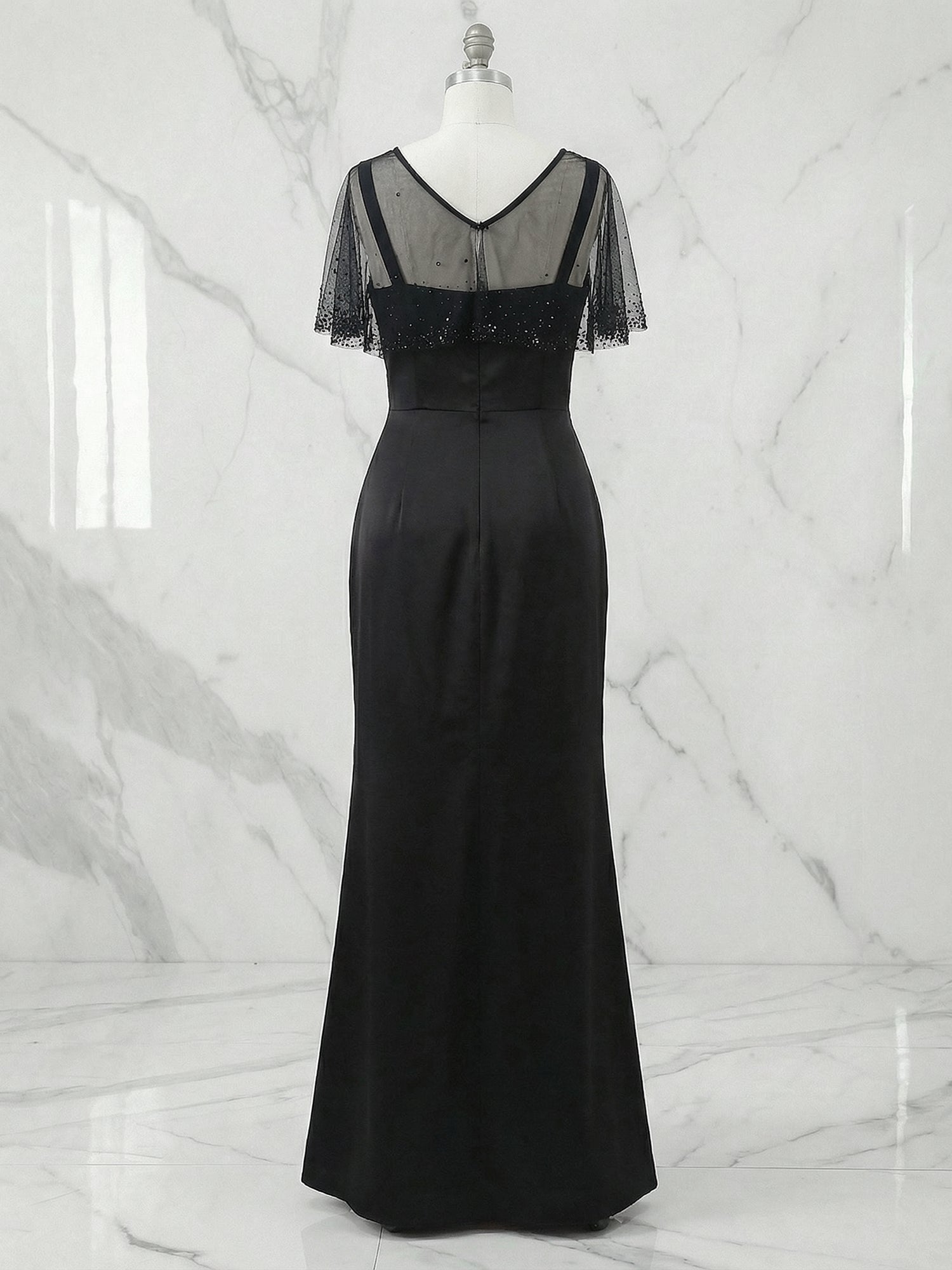 Evening Formal Dress Black Mermaid Illusion Neck Maxi Dress Gown