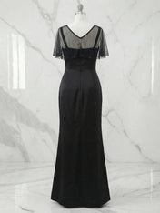 Evening Formal Dress Black Mermaid Illusion Neck Maxi Dress Gown